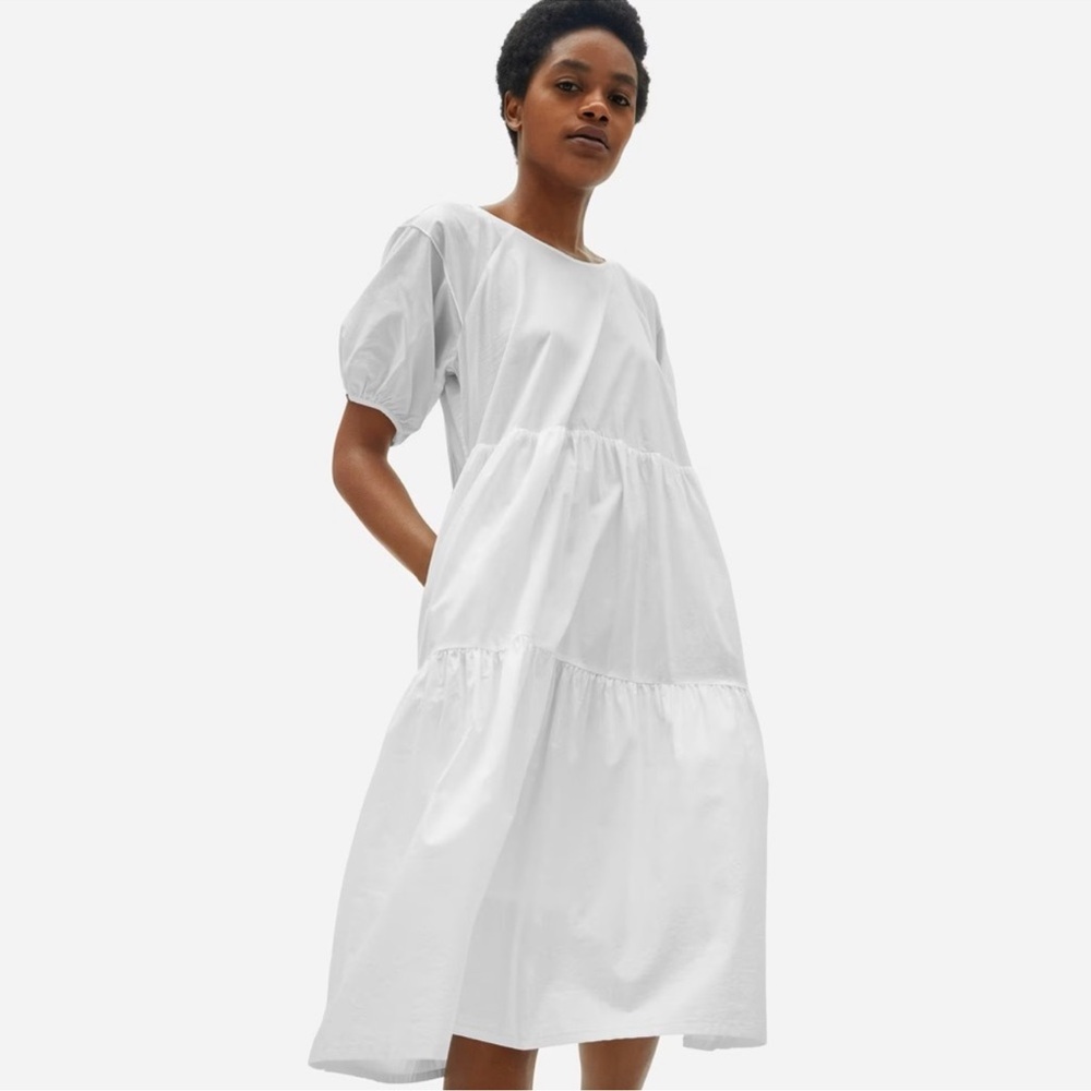 Everlane White Tiered Cotton Midi Dress Size 8